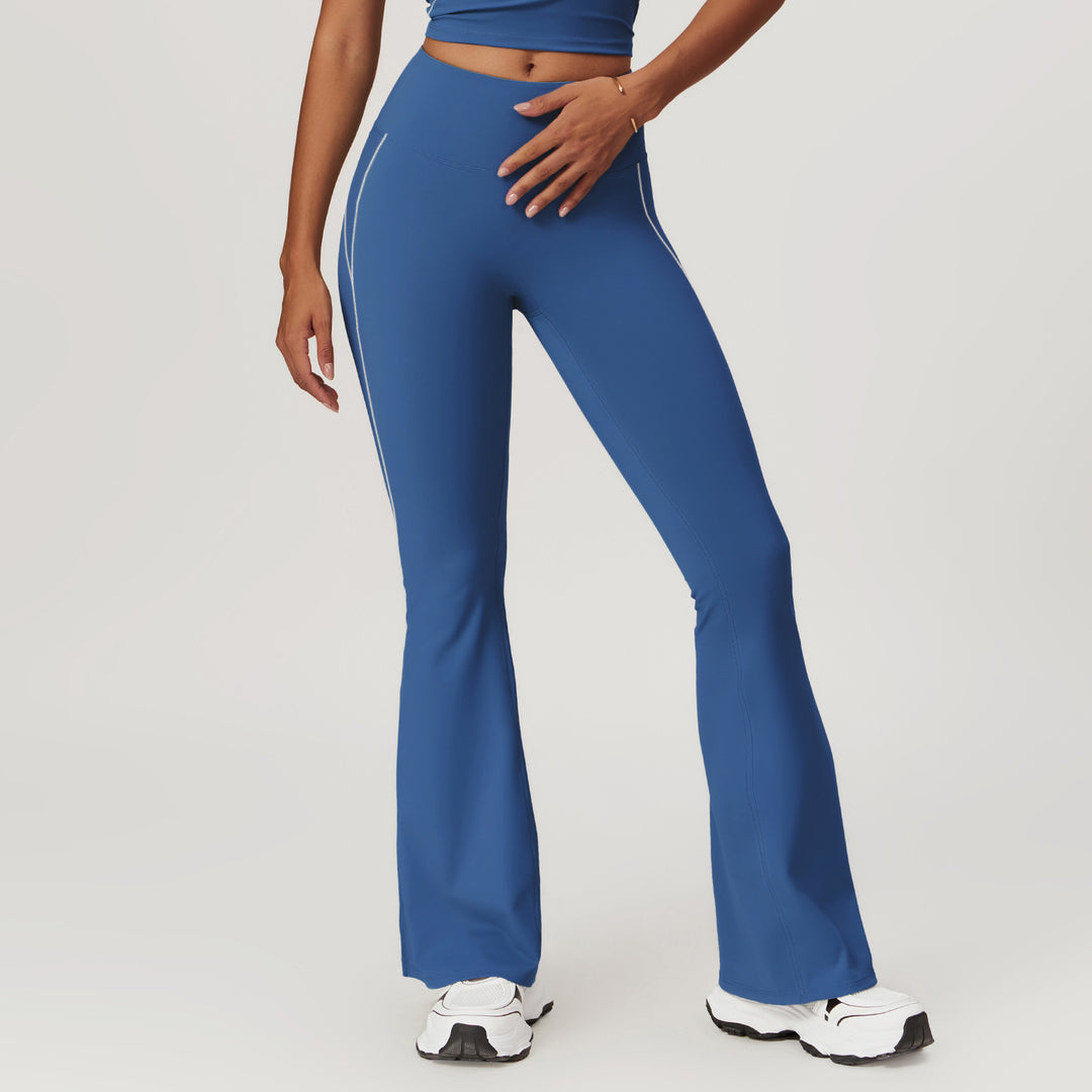 Seamless Stretch-Fit Bell-Bottom Yoga Pants in Blue