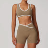 High-Impact Sports Bra - Racerback with Contrast Trim in Dark Beige