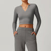 Relaxed Fit V-Neck Cropped Top Wear - Everyday Casual in Grey