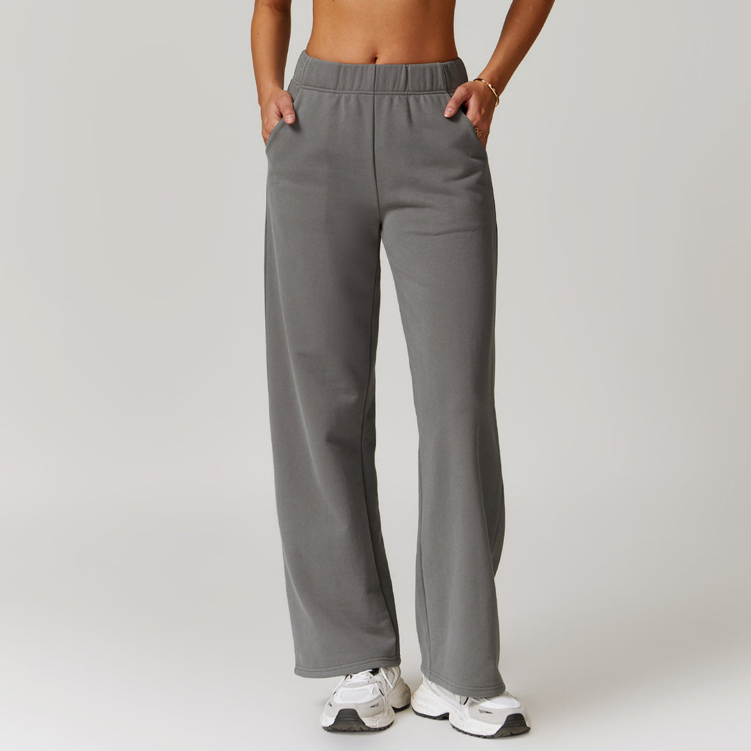 Comfy Wide-Leg High-Waisted Sweatpants for Women in Grey