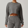 Women's Back Cut-Out Cropped Sweatshirt - Soft Lounge Collection in Grey