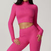 High-Neck Long-Sleeve Workout Crop Top - Soft & Breathable in Pink