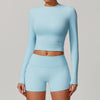 High-Neck Seamless Sports Crop Top in Light Blue