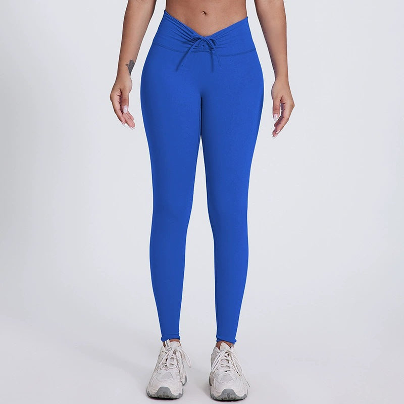 Tummy Control High-Waisted Crossover Active Leggings in Blue