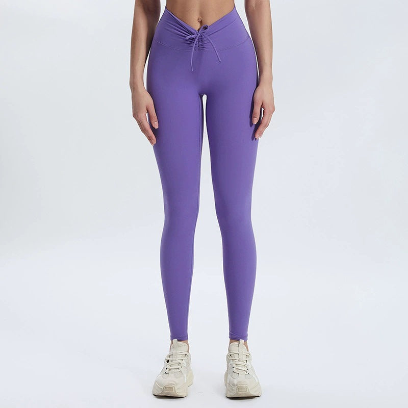 Tummy Control High-Waisted Crossover Active Leggings in Purple