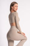 Activewear set: high-waist leggings and full-sleeve crop top for workout comfort