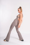 Women's full-length jumpsuit with flared pants and open back for CrossFit and yoga