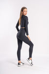 black color set of top and bottom wear clothing for cardio sessions