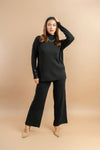 Winter turtle neck knit black two-piece set - long sleeve top and wide-leg pants