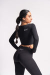 high-waist seamless leggings and long-sleeve cropped top, perfect for yoga and fitness