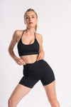 Women’s ribbed halter neck bra and high waist shorts activewear set