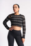 Black knitted cropped sweater top with long sleeves