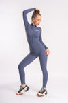 Slim-fit bodycon jumpsuit with zipper closure and long sleeves for gym workouts