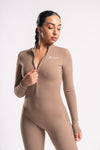 High-performance bodycon jumpsuit with long sleeves and front zip