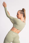 Crop Top Light Breathable yoga set: long-sleeve crop top and high-waist leggingsGreen