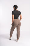 taupe woman's lightweight jogger track pants for outdoor activities