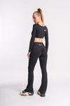 Breathable full-sleeve crop top and high-waist yoga pants for intense workouts