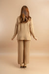 Elegant turtle neck knit co-ord set with wide-leg pants for a casual look