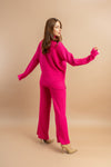 Casual turtle neck knit set - full sleeve top and wide-leg pants