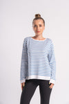 Striped full-sleeve round-neck tee for women, perfect for casual wear