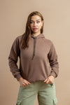 Women's coffee color cotton hooded sweatshirt, perfect for casual wear 