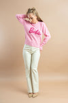 Pink color cotton pullover with barbie logo embroidered in modern look