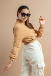 Beige crop coat for women, cozy design perfect for winter wear