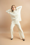 Women's knitted turtle neck co-ord - cozy full-sleeve top and wide-leg trousers