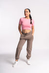 Women's plain pink crop top in solid color