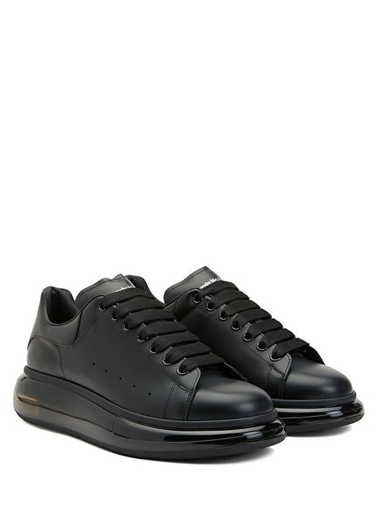 Alexander McQueen  Men’s Black Leather Sneakers with Elevated Sole