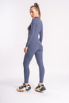 Athletic long-sleeved bodycon jumpsuit with zipper for gym training