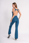 Flared pants jumpsuit, backless and stylish, ideal for yoga, gym workouts, and CrossFit