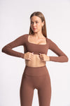 Women’s yoga and gym set: full-sleeve crop top and high-waist leggings