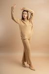 Turtle neck full sleeve knit co-ord set with wide-leg trousers