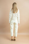 Cozy white cardigan with full sleeves and button-up design for cold weather