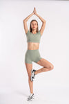 Women's activewear - green crop top and matching shorts