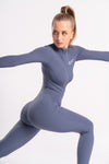 Zip-up long-sleeved bodycon jumpsuit for gym sessions