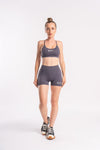 Women’s padded sports bra and high-rise shorts for the gym