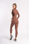 Long-sleeved bodycon jumpsuit with zip closure – ideal for gym and fitness