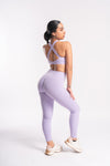 Lightweight lavender yoga pants and cross-back sports bra set - perfect for summer workouts