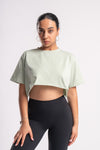 Olive green tshirt oversized and crop for active wear and stylish look