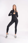 Zip-front long-sleeve bodycon jumpsuit for women – perfect for gym workouts