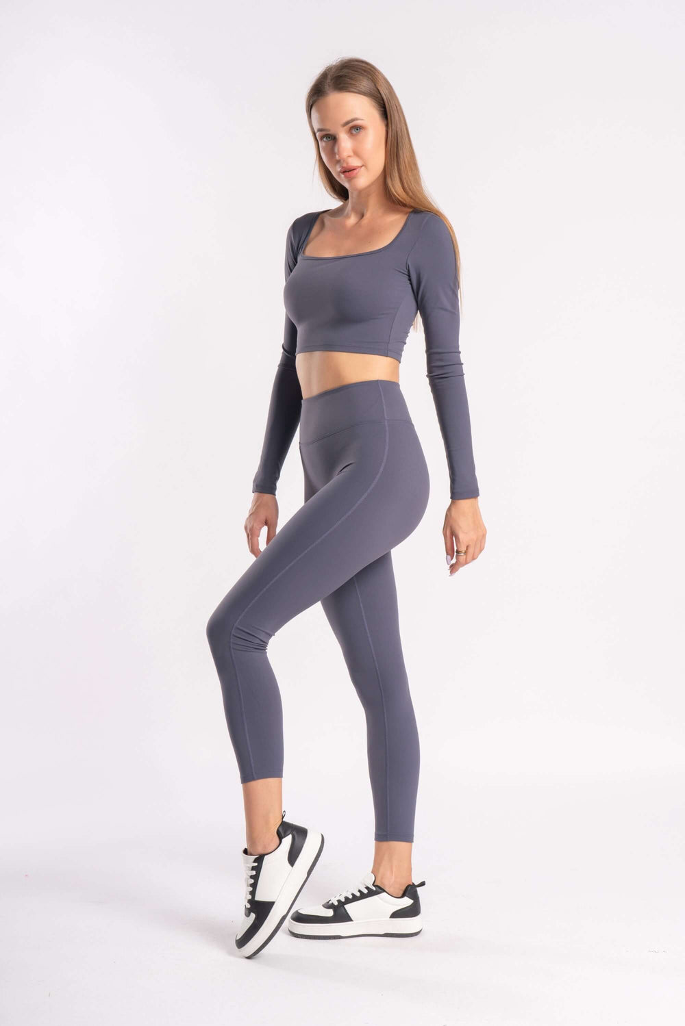 grey matching cropped top for gym workouts