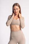 Women's matching yoga set: high-waist leggings and full-sleeve crop top