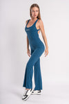 Backless jumpsuit for women with flared pants, perfect for gym, yoga, and CrossFit routines