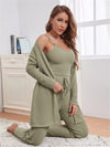 Casual black three-piece loungewear set worn by a woman in cozy sitting