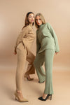 Knitted turtle neck two-piece set, full sleeves and comfortable wide-leg pants