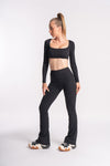 Perfect gym outfit: full-sleeve crop top and high-waist yoga pants for women