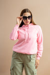 Comfy pink cotton hooded sweatshirt for women, ideal for everyday casual style