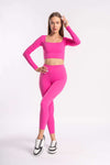 stylish gym wear look of pink yoga pants and cropped top set